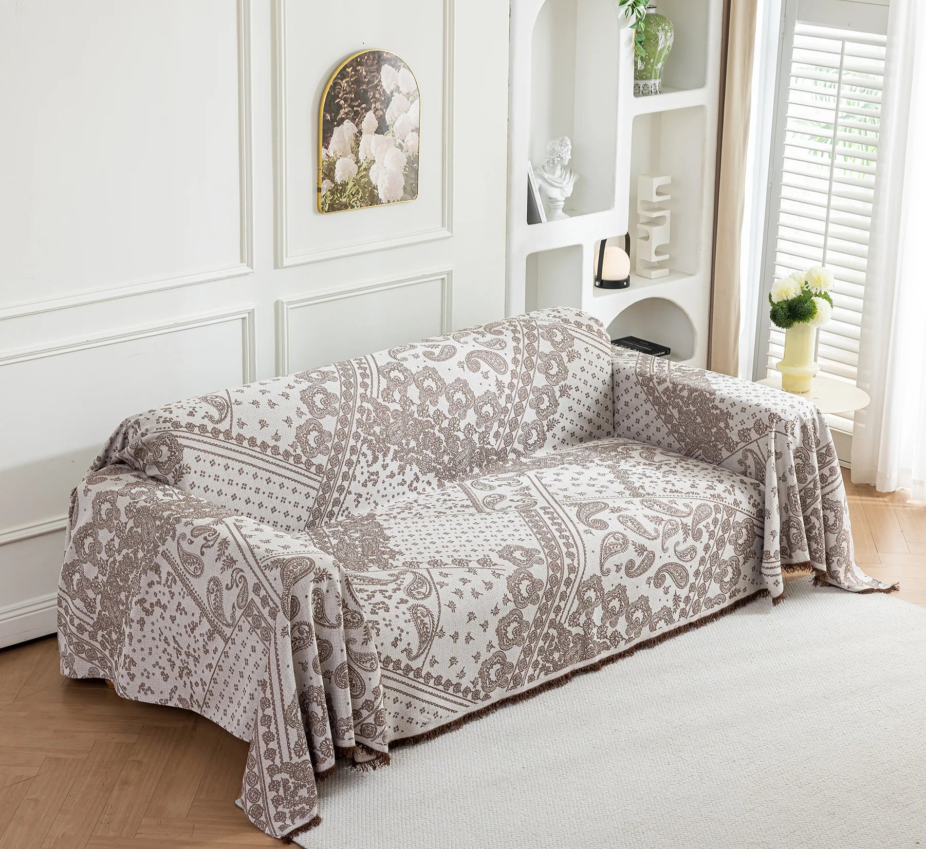 Paisley Faux Linen Pet Sofa Cover