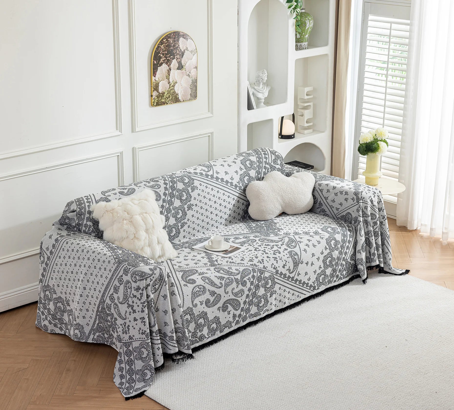Paisley Faux Linen Pet Sofa Cover