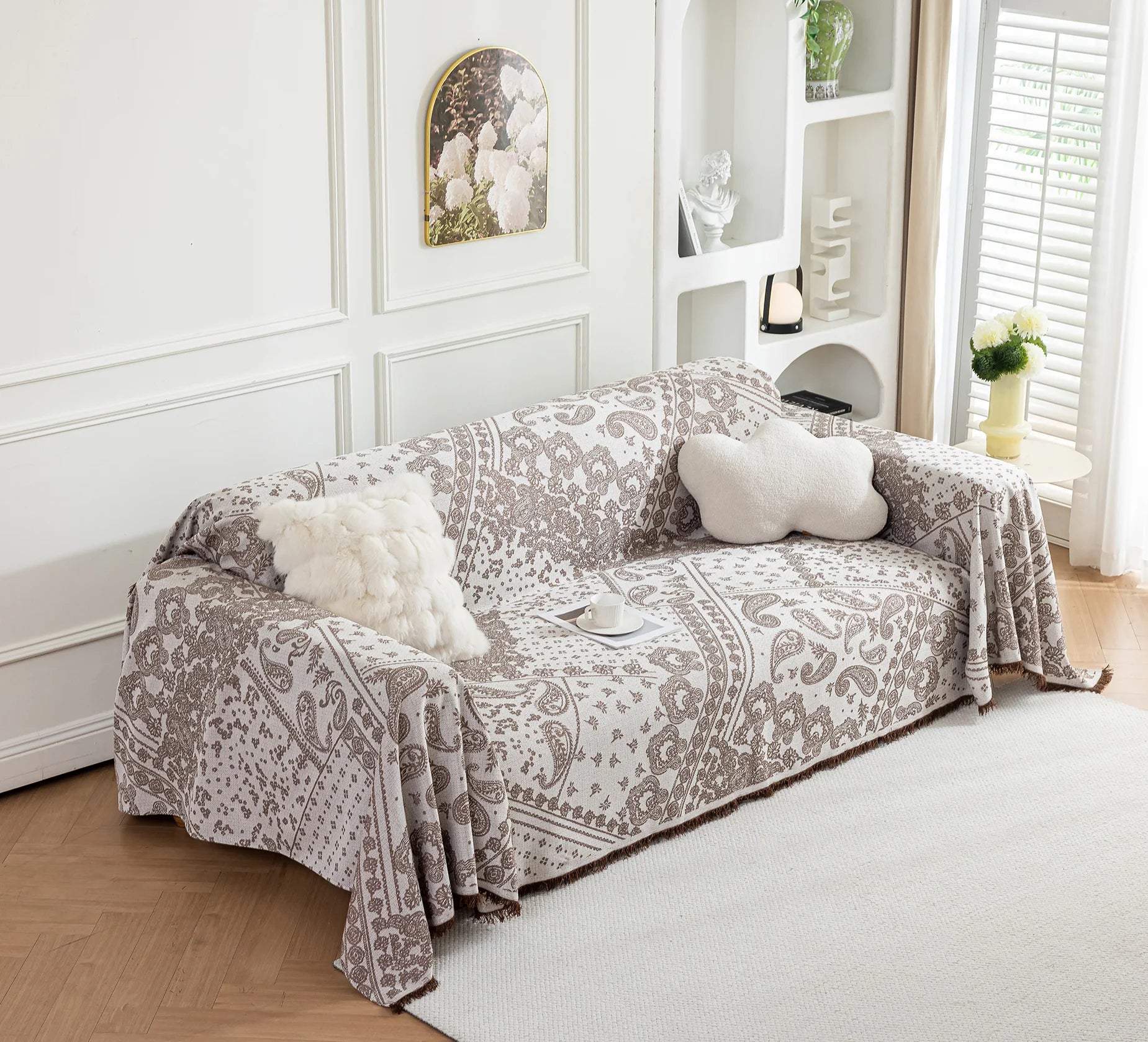 Paisley Faux Linen Pet Sofa Cover
